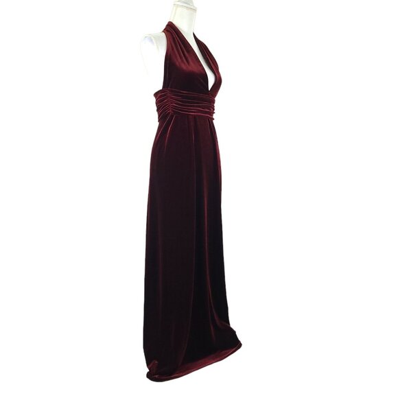 Laundry By Shelli Segal Velvet Maxi Dress Womens Size 4 Burgundy Halter Formal - Picture 2 of 14